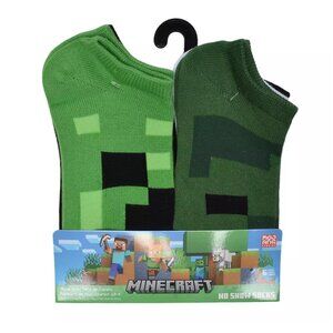 MINECRAFT 6 Pack Travel No-Show Socks Green Creeper NEW